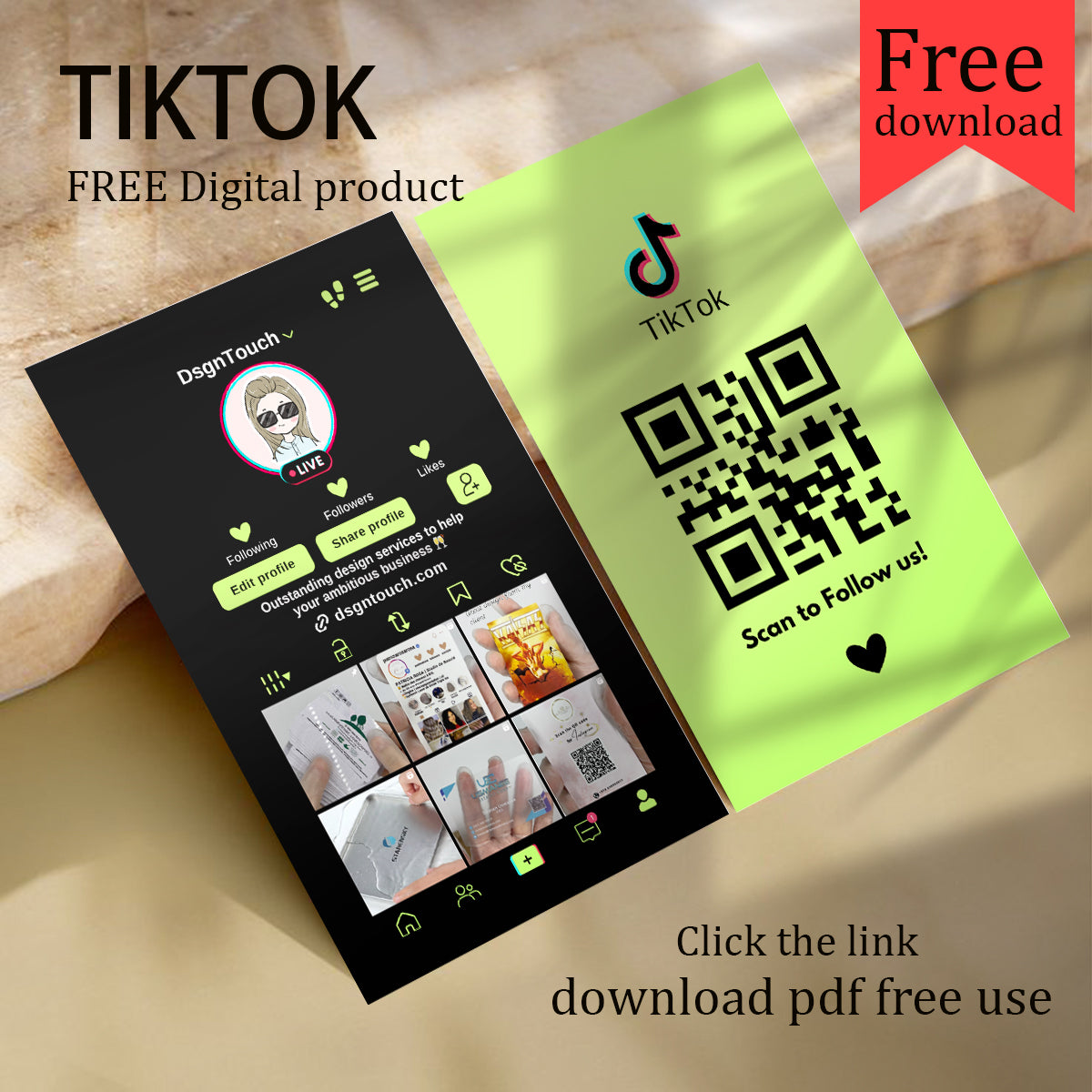 DsgnTouch TikTok Lime Green Social Media QR Code Business Card