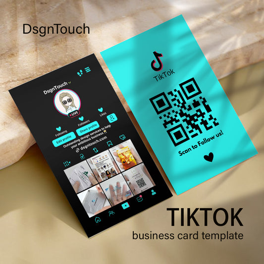 DsgnTouch Pink TikTok Marble QR Code Social Media Business Card For Tiktok Shop Trendy Influencer Cards Business Template canva