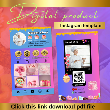EDITABLE Canva Template Design,Instagram Business Loyalty QR Code Card Care Guide,Cupcake Cake Bakery Macaroon Maker Baker Chocolate