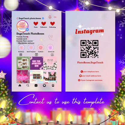 Balloon Arch Business Cards design template showcasing Instagram QR code and contact details.