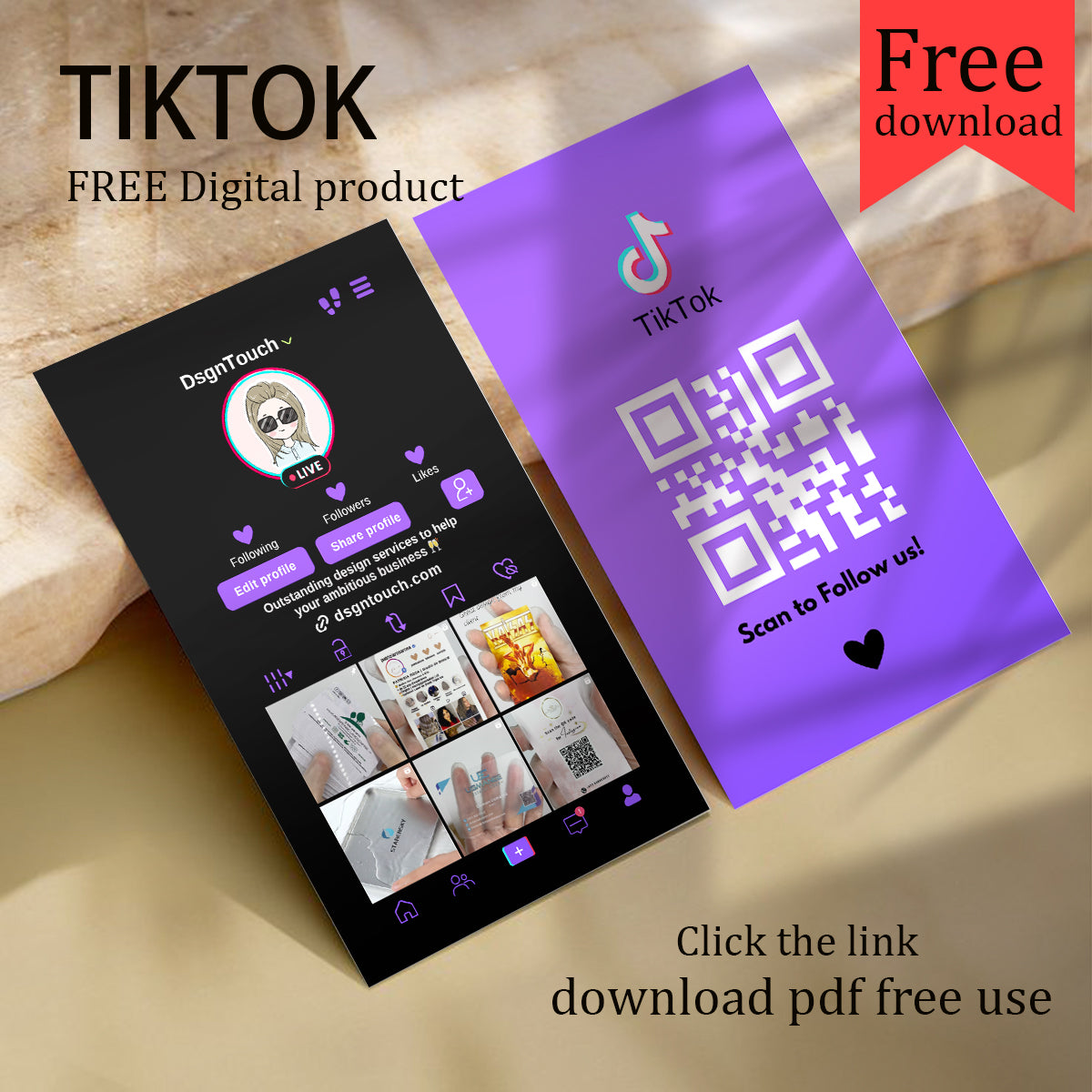 DsgnTouch TikTok Purple Social Media QR Code Business Card