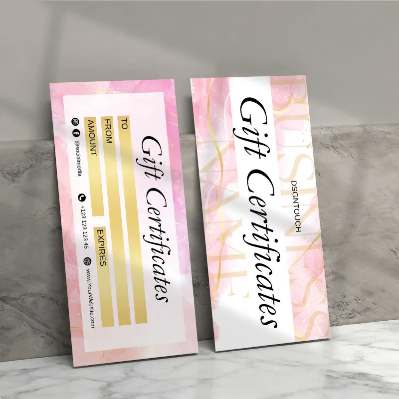 Printable gift certificate template featuring elegant design and customizable fields for personalization.