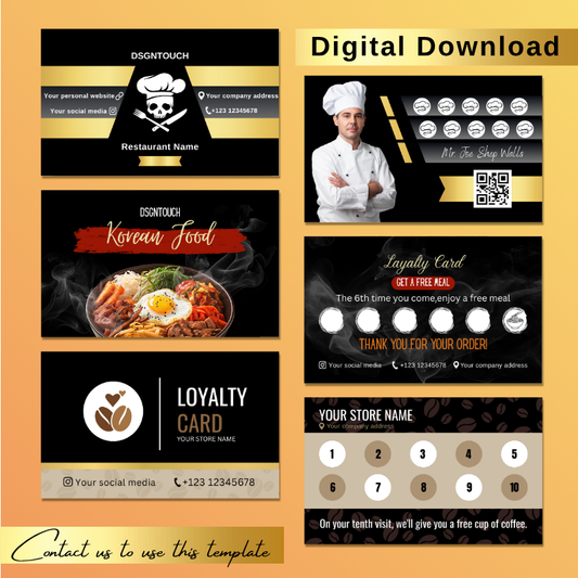 DSGNTOUCH Custom Loyalty Card Templates for Restaurants and Cafes featuring loyalty card programs for customer retention.