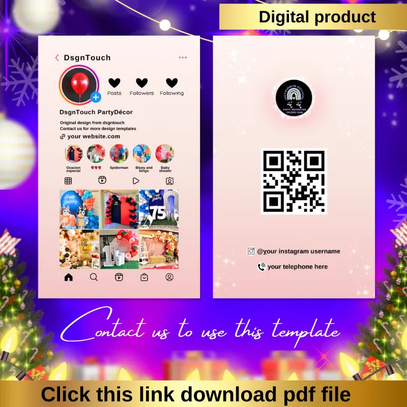 Event Planner Template featuring DsgnTouch digital product with social media and QR code for easy access.