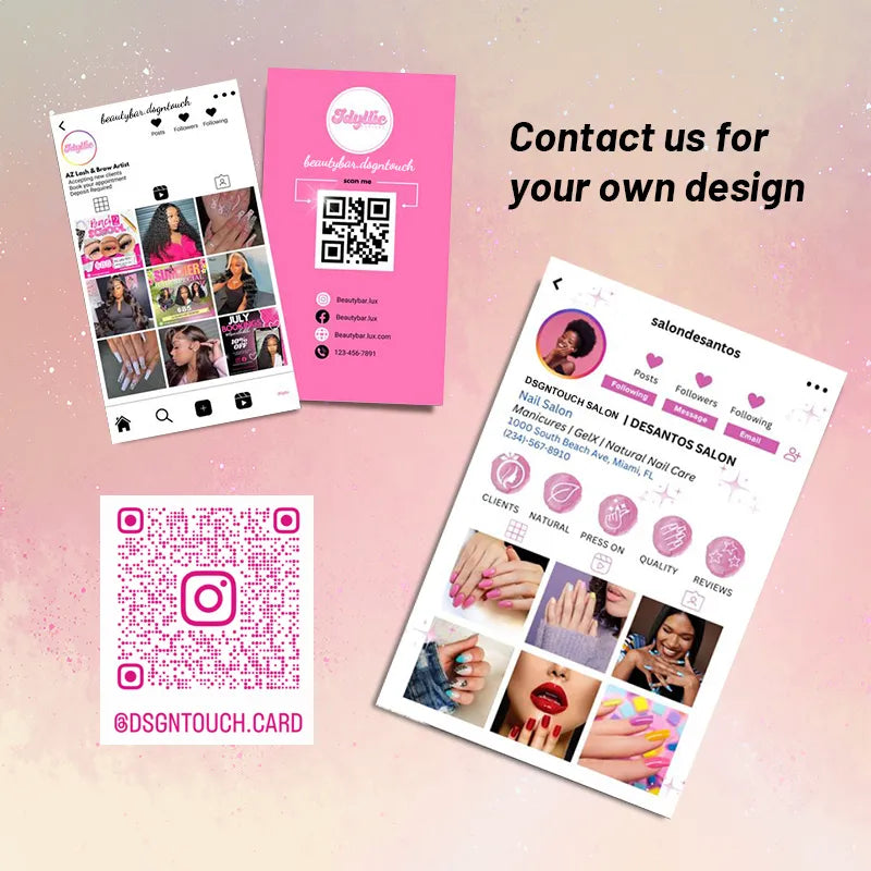 DsgnTouch Instagram Nail Card personalized design options for small businesses, featuring nail art visuals and contact info.