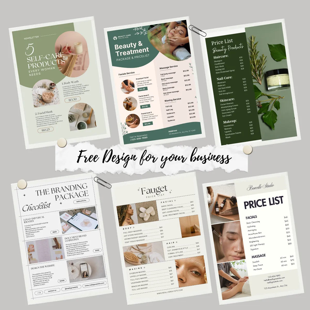 DsgnTouch customized beauty flyers including price lists and treatment packages for nail salons.