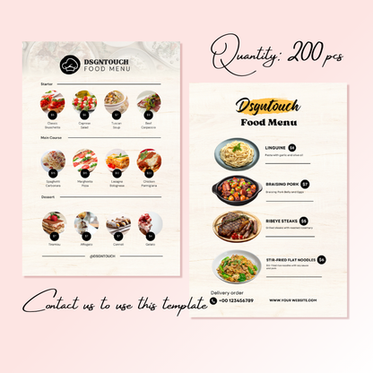 DsgnTouch 200 PCS Menu for Food Restaurants