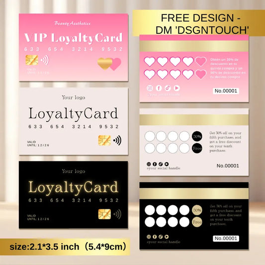 Salon Loyalty Cards in Black, Beige, and Blush Pink with elegant designs by DSGNTOUCH