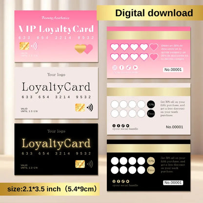 Salon Loyalty Card Canva Template Digital Templates by DSGNTOUCH featuring VIP loyalty cards in various designs.