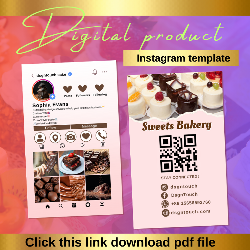 EDITABLE Canva Template Design,Instagram Business Loyalty QR Code Card Care Guide,Cupcake Cake Bakery Macaroon Maker Baker Chocolate
