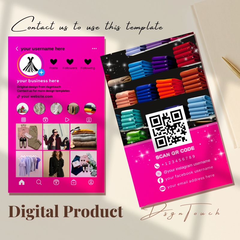Purple Instagram business card template with customizable details and QR code for easy contact info.