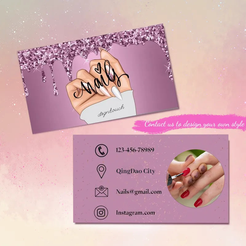 Instagram Card for Nail Salon featuring personalized design with contact details and nail art images.