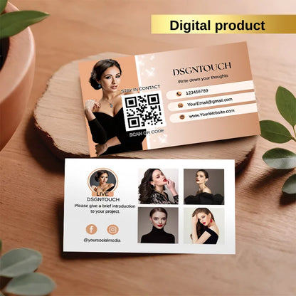 French Elegance Canva Business Card Template by DSGNTOUCH featuring contact details and QR code.