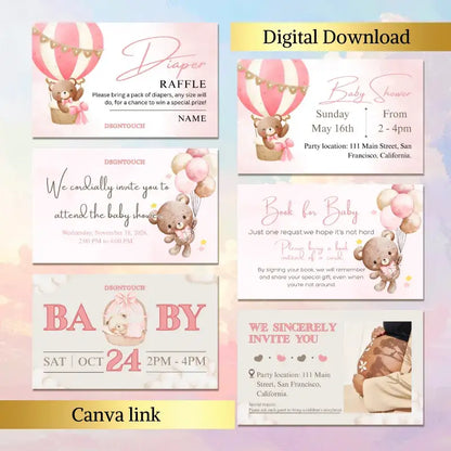 Its a Girl Invitation: Editable Pink Canva Template
