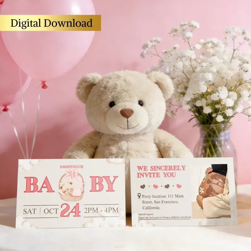 Its a Girl Invitation: Editable Pink Canva Template