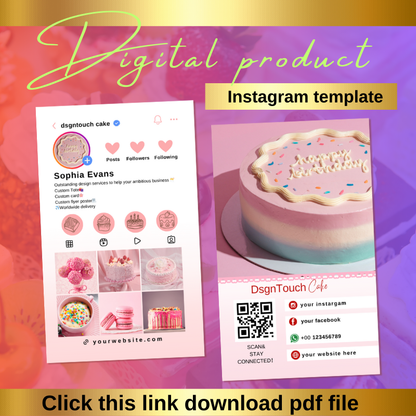 EDITABLE Canva Template Design,Instagram Business Loyalty QR Code Card Care Guide,Cupcake Cake Bakery Macaroon Maker Baker Chocolate