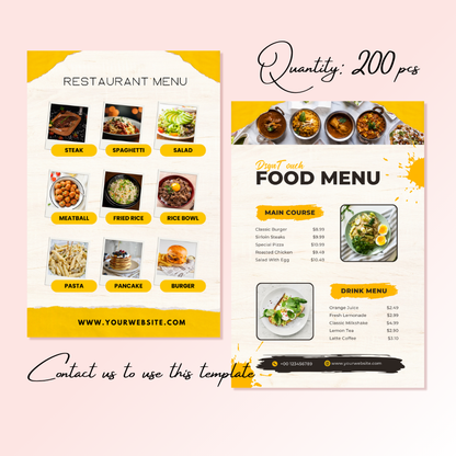 DsgnTouch 200 PCS Menu for Food Restaurants