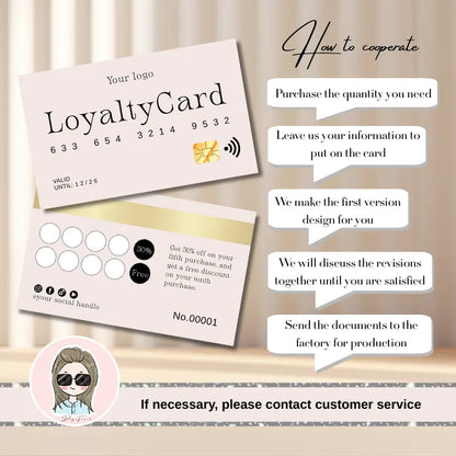 Salon Loyalty Cards in Black, Beige, and Blush Pink showcasing design and cooperation instructions.