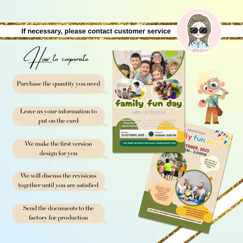 Outdoor_Flyer_Maker_service_process_for_designing_custom_flyers_featuring_steps_for_cooperation_and_sample_flyer_designs