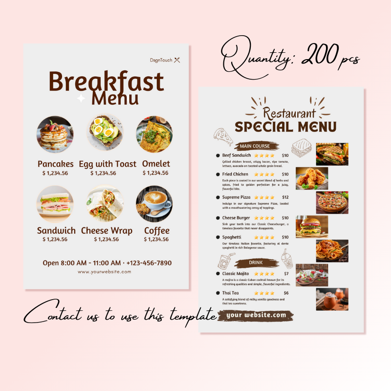 DsgnTouch 200 PCS Menu for Food Restaurants