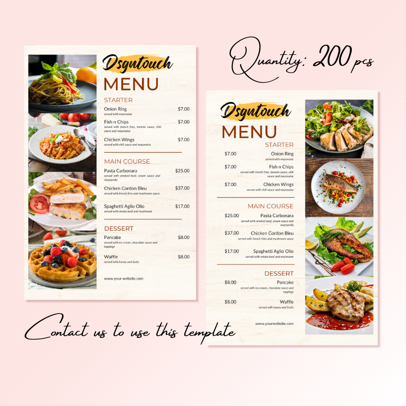 DsgnTouch 200 PCS Menu for Food Restaurants