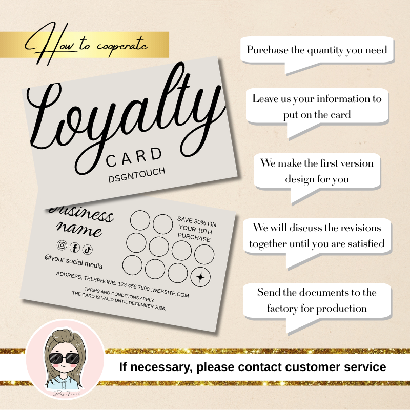 Punch loyalty cards design example with instructions on how to cooperate for custom printing.