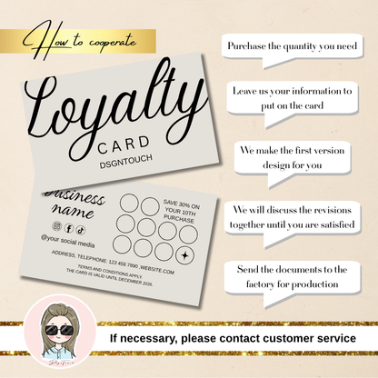 Punch loyalty cards design example with instructions on how to cooperate for custom printing.
