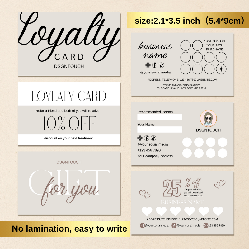 Punch loyalty cards design featuring loyalty and rewards information, personalized options, and easy-to-write format.
