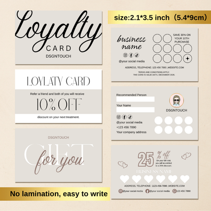 Punch loyalty cards design featuring loyalty and rewards information, personalized options, and easy-to-write format.