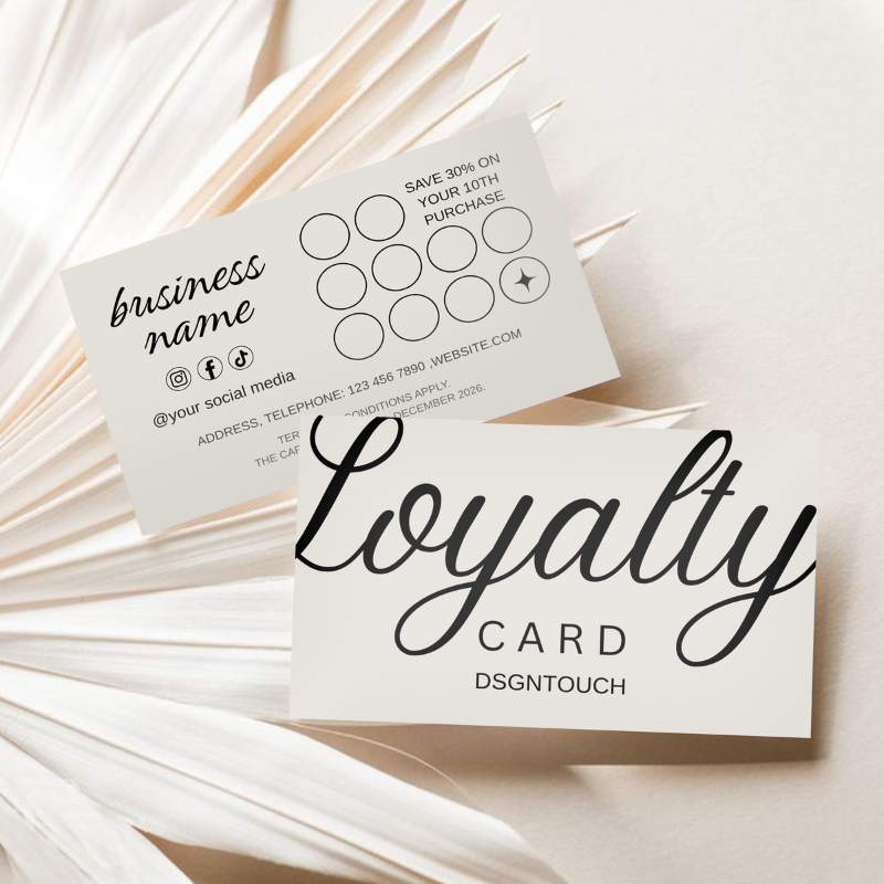 Punch loyalty cards featuring customizable design for rewards program, 9x4cm uncoated 300GSM printed cards.