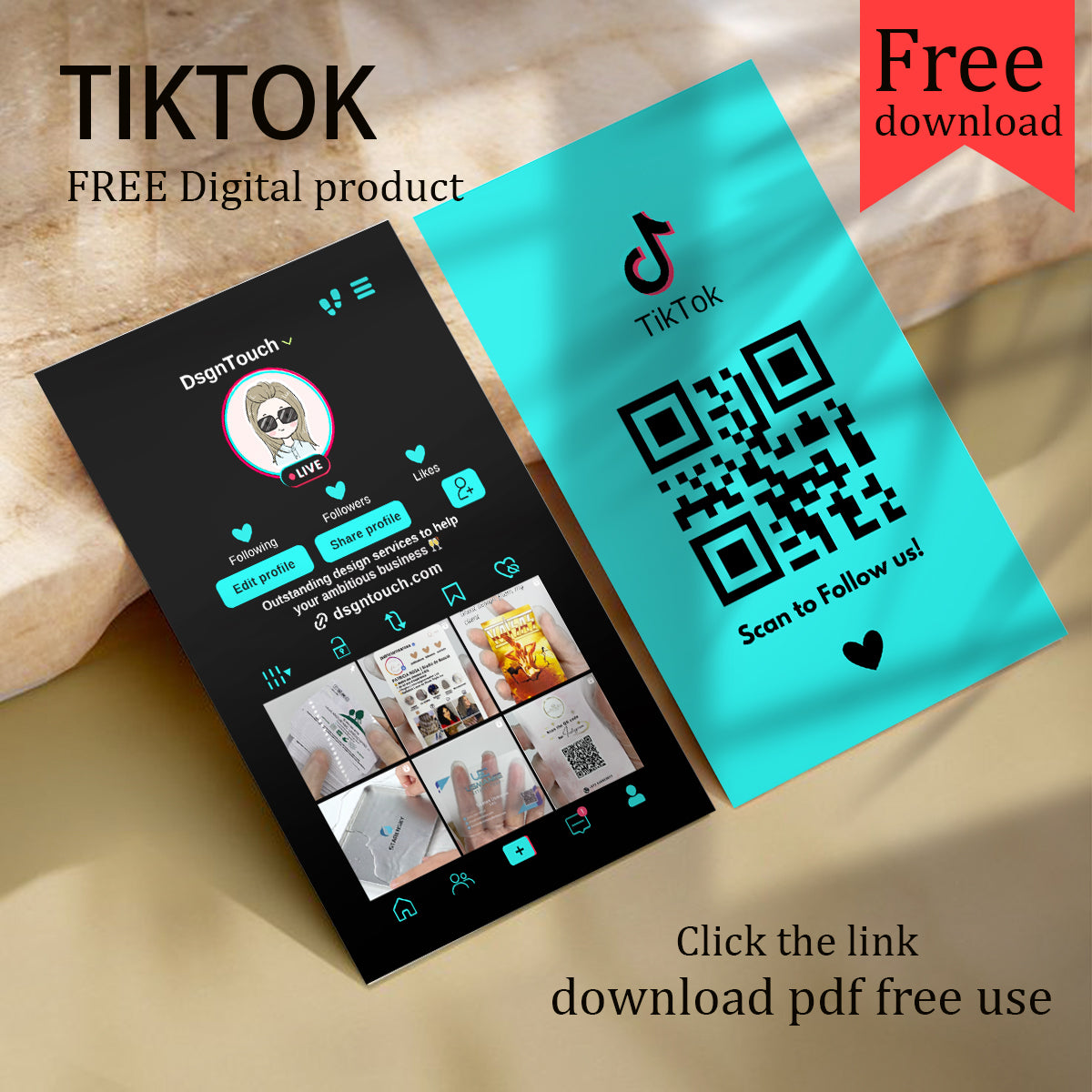 DsgnTouch TikTok Turquoise Social Media QR Code Business Card