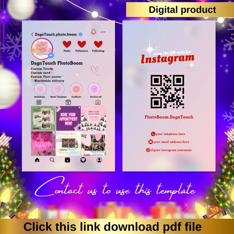Event Planner Template showcasing a digital product for Instagram with QR code and contact information.