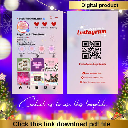 Event Planner Template showcasing a digital product for Instagram with QR code and contact information.
