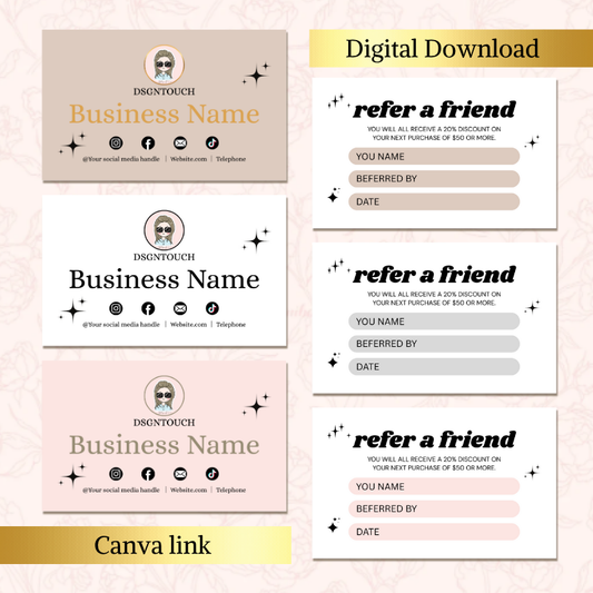 Refer a Friend Template featuring customizable discount card designs for business marketing.