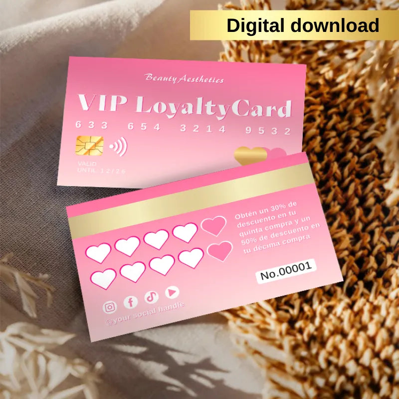 Salon Loyalty Card Canva Template Digital Templates by DSGNTOUCH showcasing a VIP Loyalty Card design.