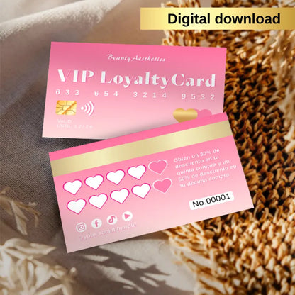 Salon Loyalty Card Canva Template Digital Templates by DSGNTOUCH showcasing a VIP Loyalty Card design.