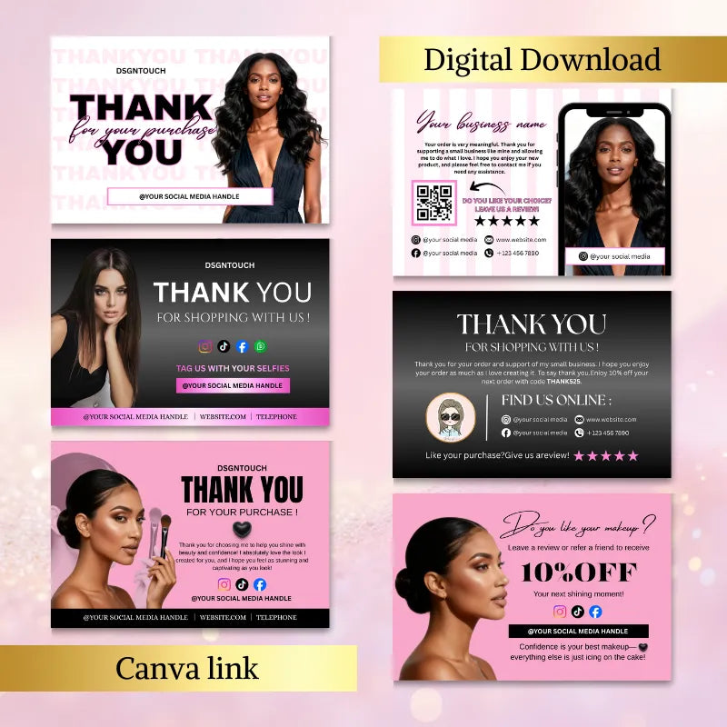 Thank You Business Cards Template showcasing customizable appreciation cards in a stylish, modern design by DSGNTOUCH.