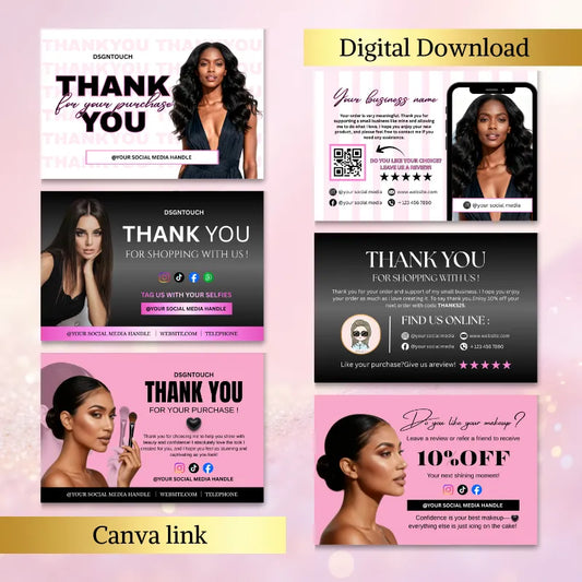 Thank You Business Cards Template showcasing customizable appreciation cards in a stylish, modern design by DSGNTOUCH.