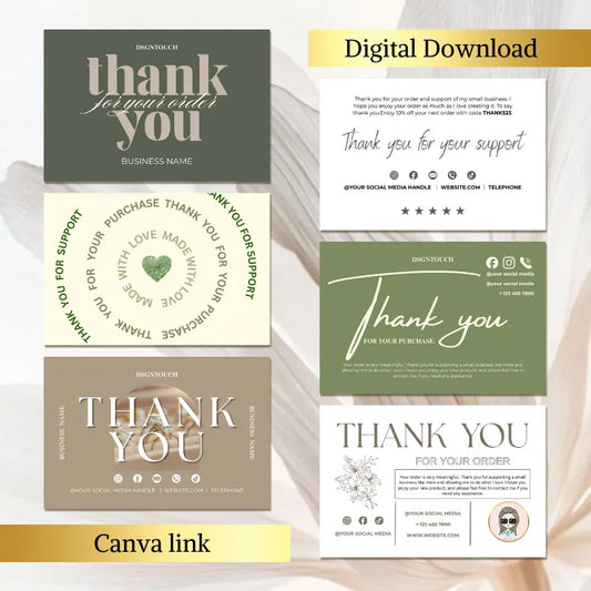 Thank You Card Template - Editable Thank You for Your Order Design for Canva featuring elegant card designs.
