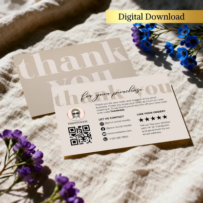 Thank You Card Template by DSGNTOUCH featuring a beige design and floral accents for small business appreciation.