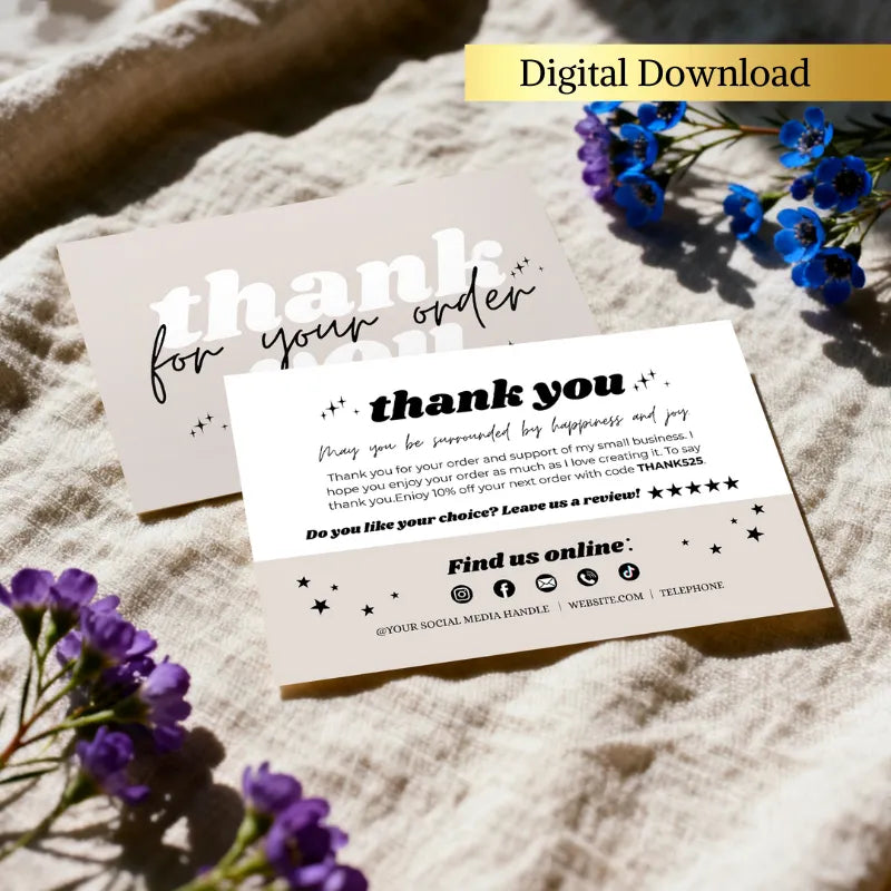 Thank You Card Template featuring stylish design with floral elements, perfect for small business appreciation.