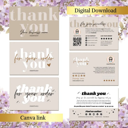 Thank You Card Template showcasing customizable designs for small businesses by DSGNTOUCH.