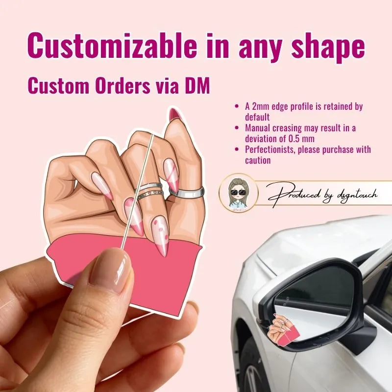 Nail business card held in hand, customizable in any shape, showcasing unique design options by dsgntouch.