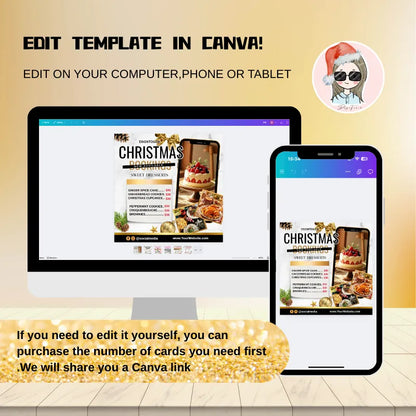 Reservation details section on square Christmas card, highlighting "Deposit Required" and booking availability for holiday orders.
