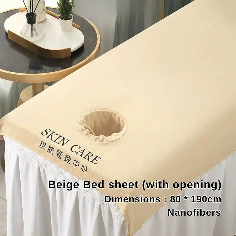 Beige nanofiber bedsheet (with face hole) for beauty salon