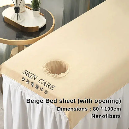 Beige nanofiber bedsheet (with face hole) for beauty salon