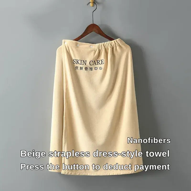 Beige strapless dress-style towel for beauty salon