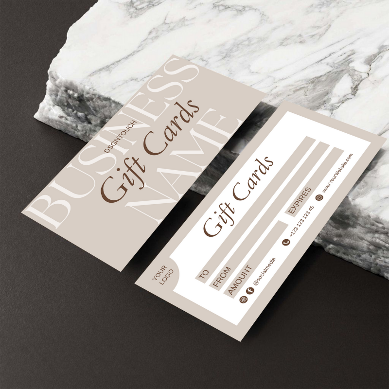The salon gift certificate elegantly displayed at a modern beauty salon's reception desk.