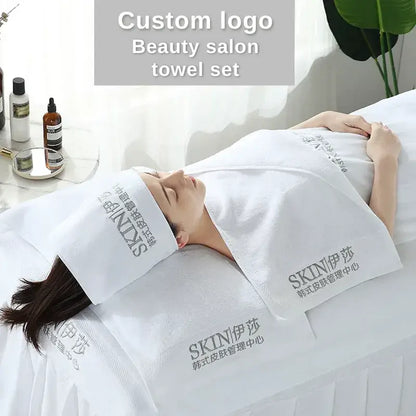 Beauty salon towel set in client use