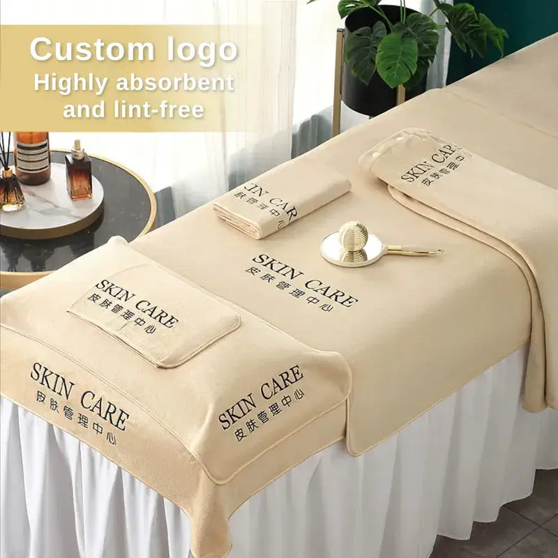 Beige beauty salon towel set with custom logo
